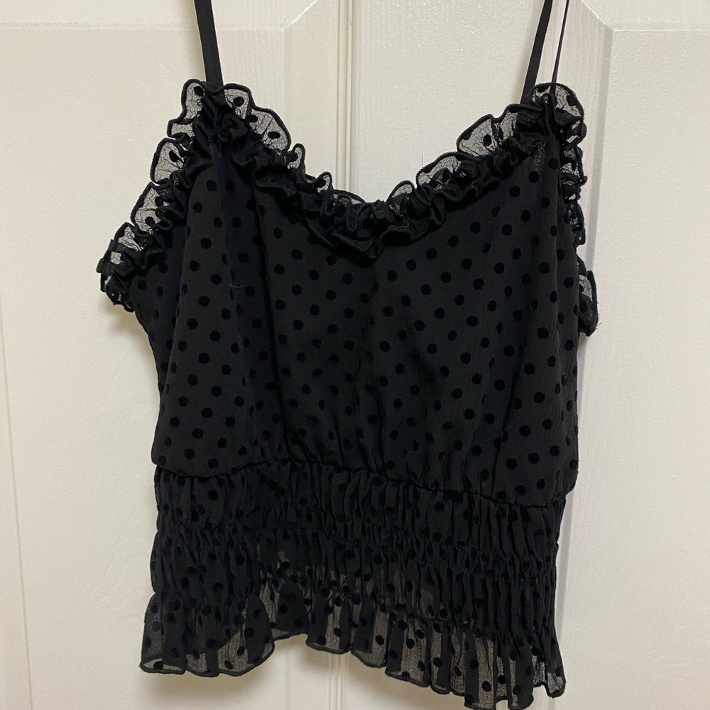 H&M black polka dot smocked crop top size 2